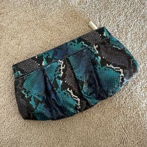 New York & Company Teal, Black, and Blue Snakeskin Clutch